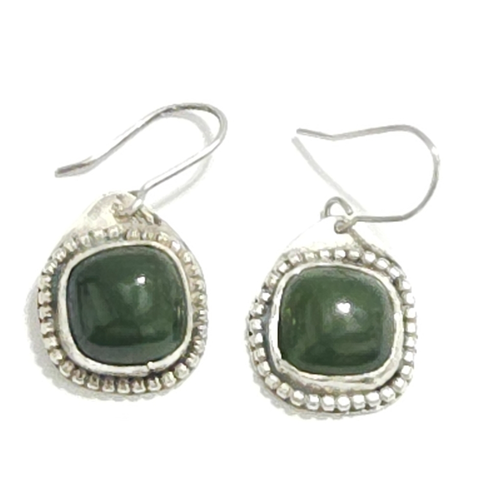 Vintage Sterling Silver Green Stone Dangle Earrings - Picture 1 of 4
